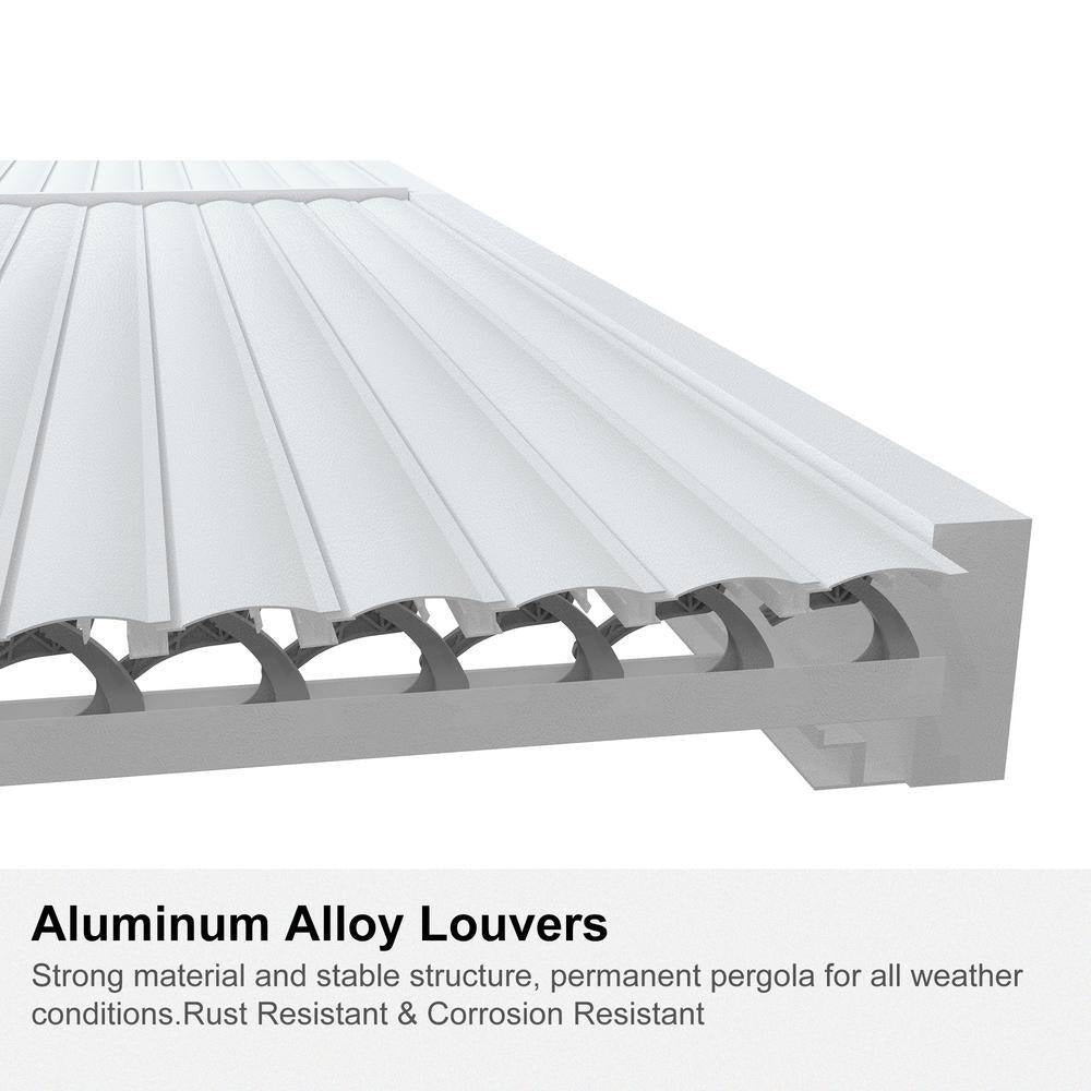 12 Ft. X 14 Ft. White Aluminum Frame Louvered Pergola with Adjustable Sunshade Roofs and 1-Long Side White Roller Shades