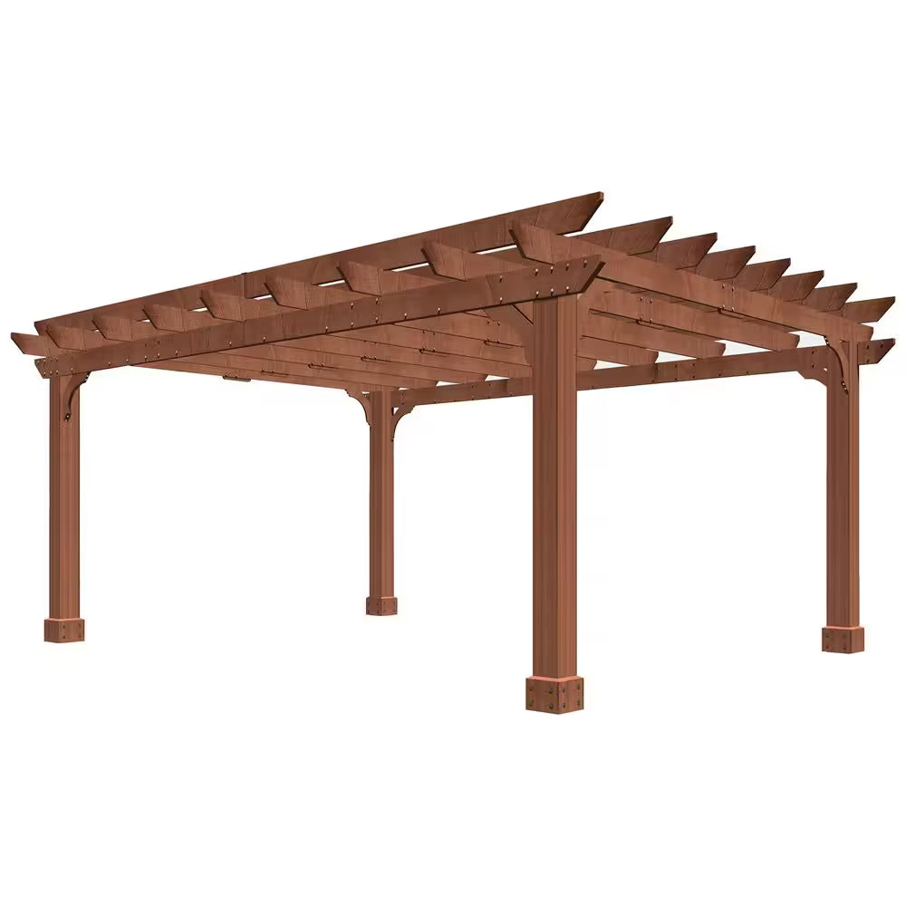 14 Ft. W X 12 Ft. D Cedar Outdoor Patio Pergola Shade Structure with Grape Trellis