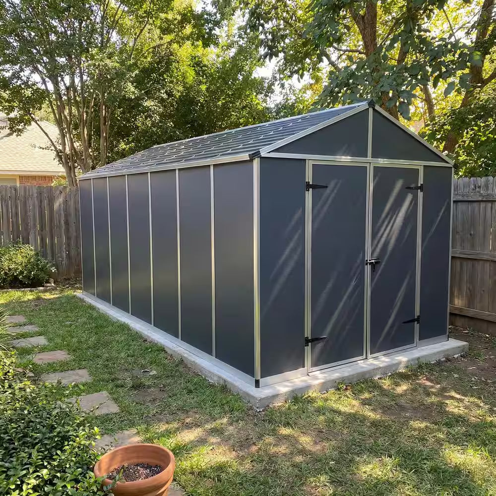 Rubicon 6 Ft. W X 8 Ft. D Resin Plastic Outdoor Garden Storage Shed with Floor (45.6 Sq. Ft.) in Dark Gray