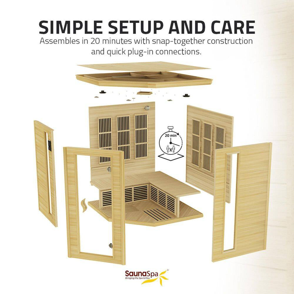 S10HD Series 5-Person Indoor Hemlock Wooden Infrared Sauna with Carbon FAR, LED Touch Control Panel
