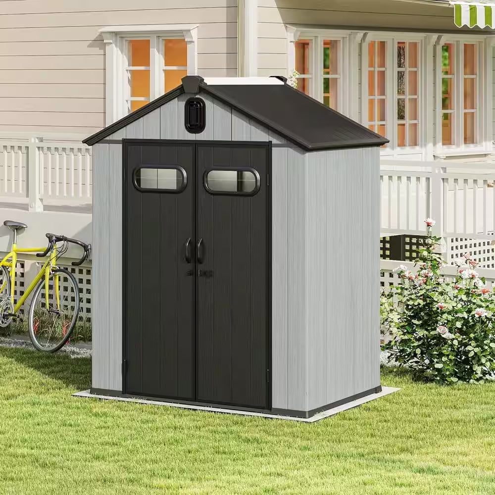 8 Ft. X 16 Ft. Outdoor Resin Patio Storage Shed with Lockable Door, Windows & Vents, Weatherproof, Gray
