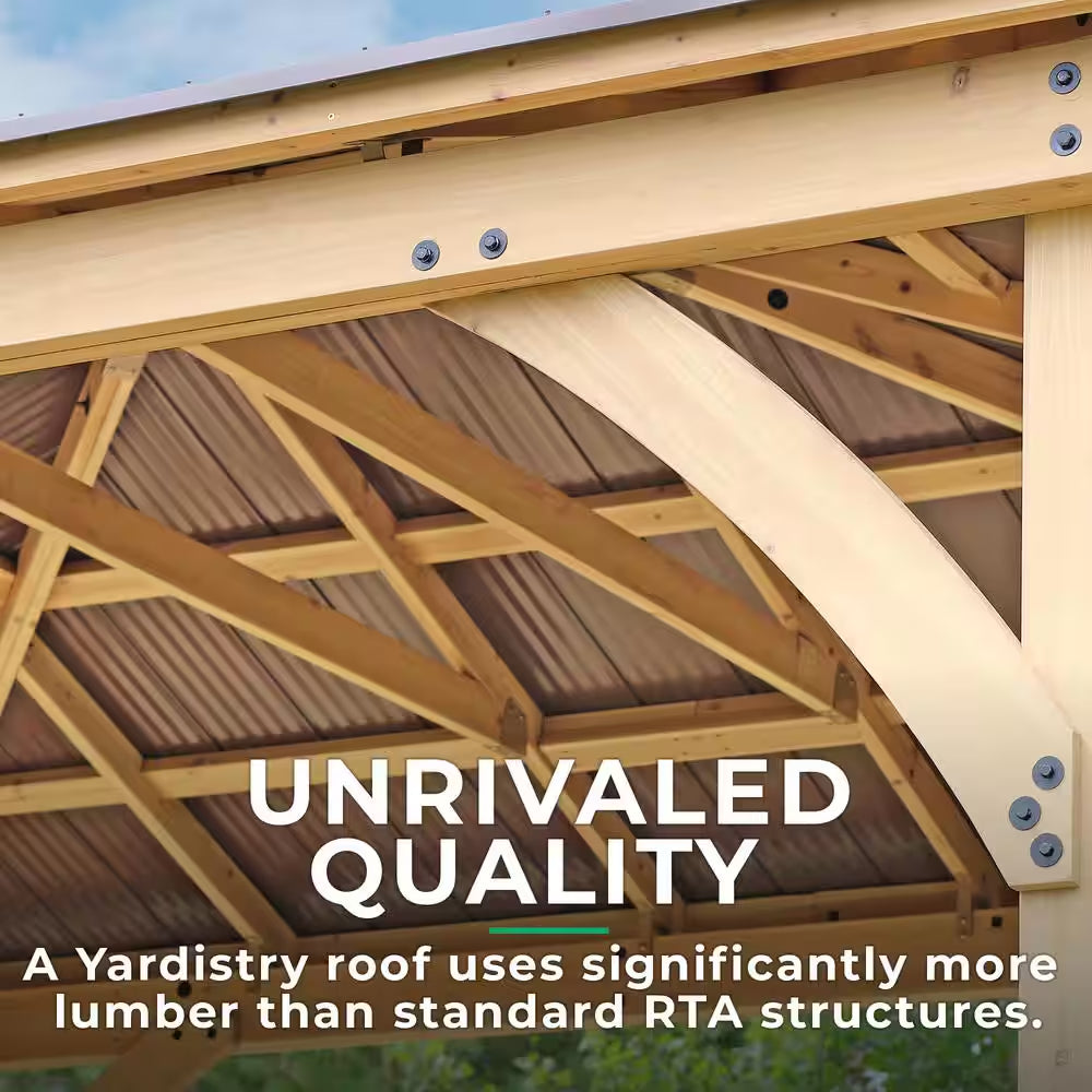 DIY Meridian 12 Ft. X 14 Ft. Cedar Wood Outdoor Patio Gazebo Kit with Hardtop Metal Roof - Permanent Covered Patio Shade