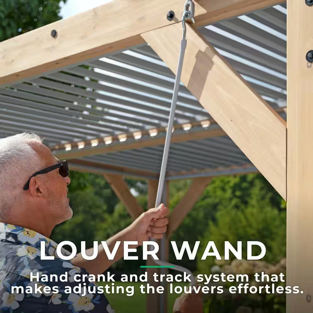 Meridian 10 Ft. X 12 Ft. Premium Cedar Patio Shade Pergola with Gray Louvered Roof Panels and Built-In Gutter System