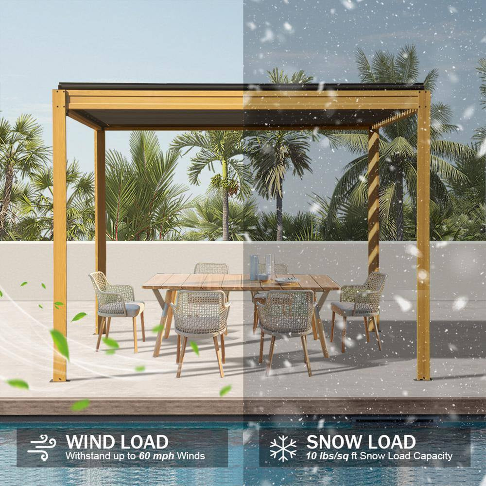 10 Ft. X 10 Ft. Wood-Looking Aluminum Metal Louvered Pergola
