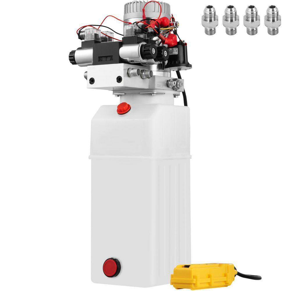 Hydraulic Pump 8 Qt., 12V Double Acting Unit for Dump Trailer and Vehicle Lifting 3200 PSI, Includes 4 SAE #6 Connectors