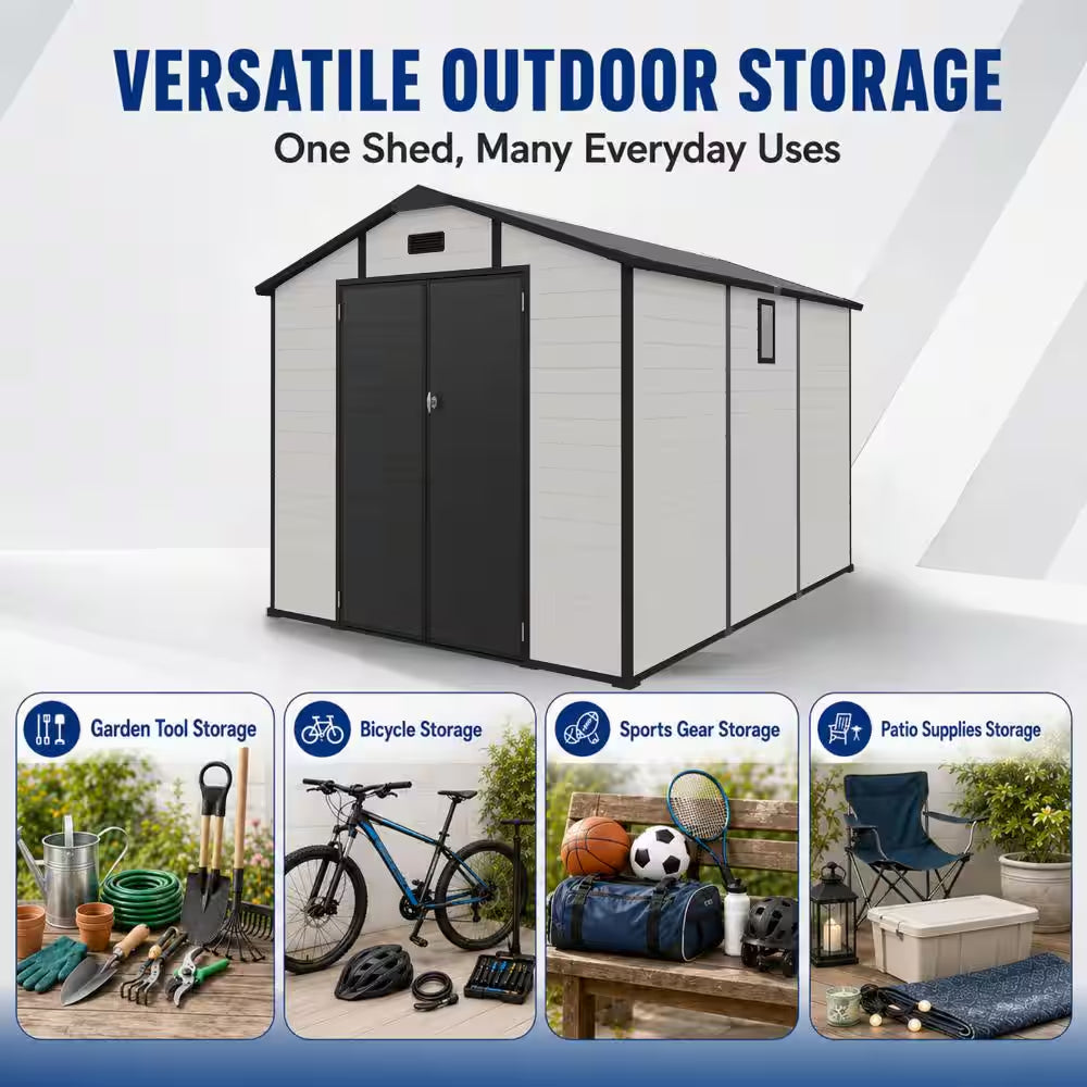 8 Ft. W X 10 Ft. D Outdoor Resin Storage Shed with Floor and Lockable Door in Beige (70 Sq. Ft.)