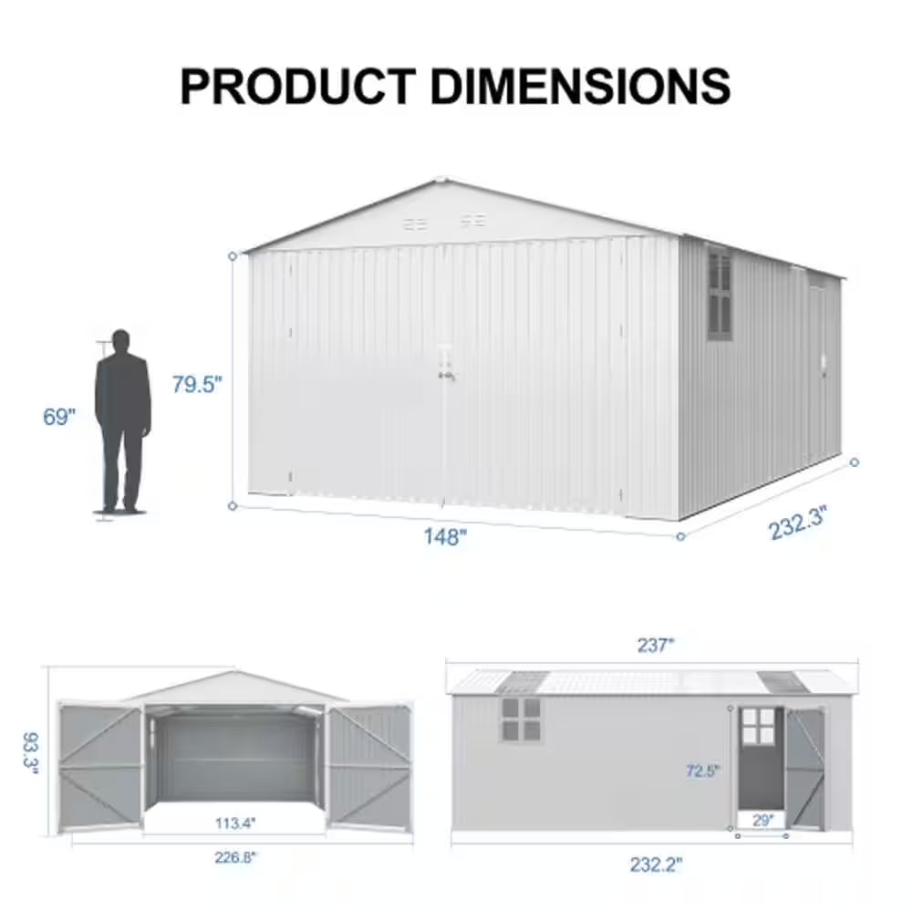 Outdoor Storage Shed 20X13 FT, Metal Garden Shed Backyard Utility Tool House Building with Window 2 Doors and 4 Vents Fo