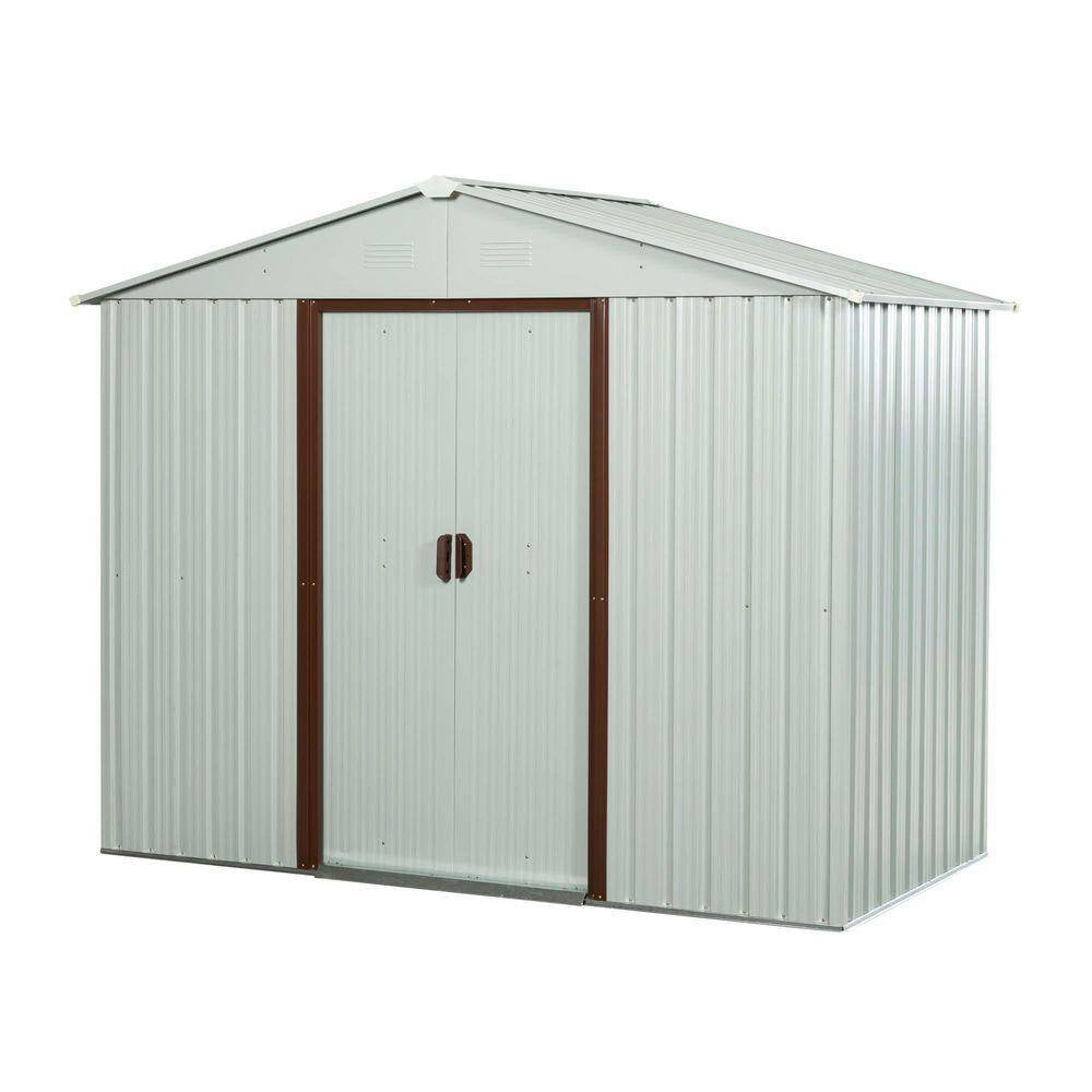 8 Ft.W X 4 Ft.D Outdoor Metal Storage Shed, Tool House with Metal Foundation for Patio, Yard, Lawn, White (30 Sq. Ft.)