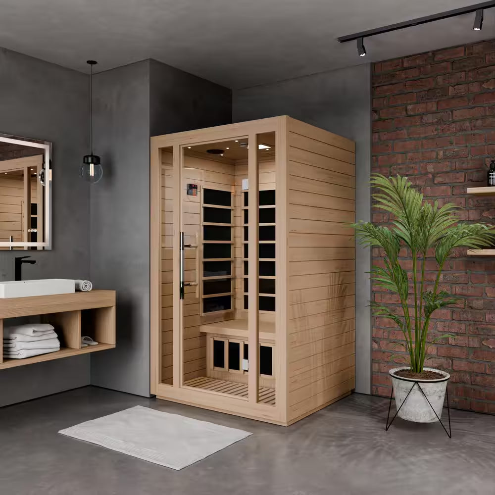 S08HD Series 2-Person Indoor Hemlock Wooden Low EMF Carbon FAR Infrared Home Sauna Room with LED Touch Control Panel