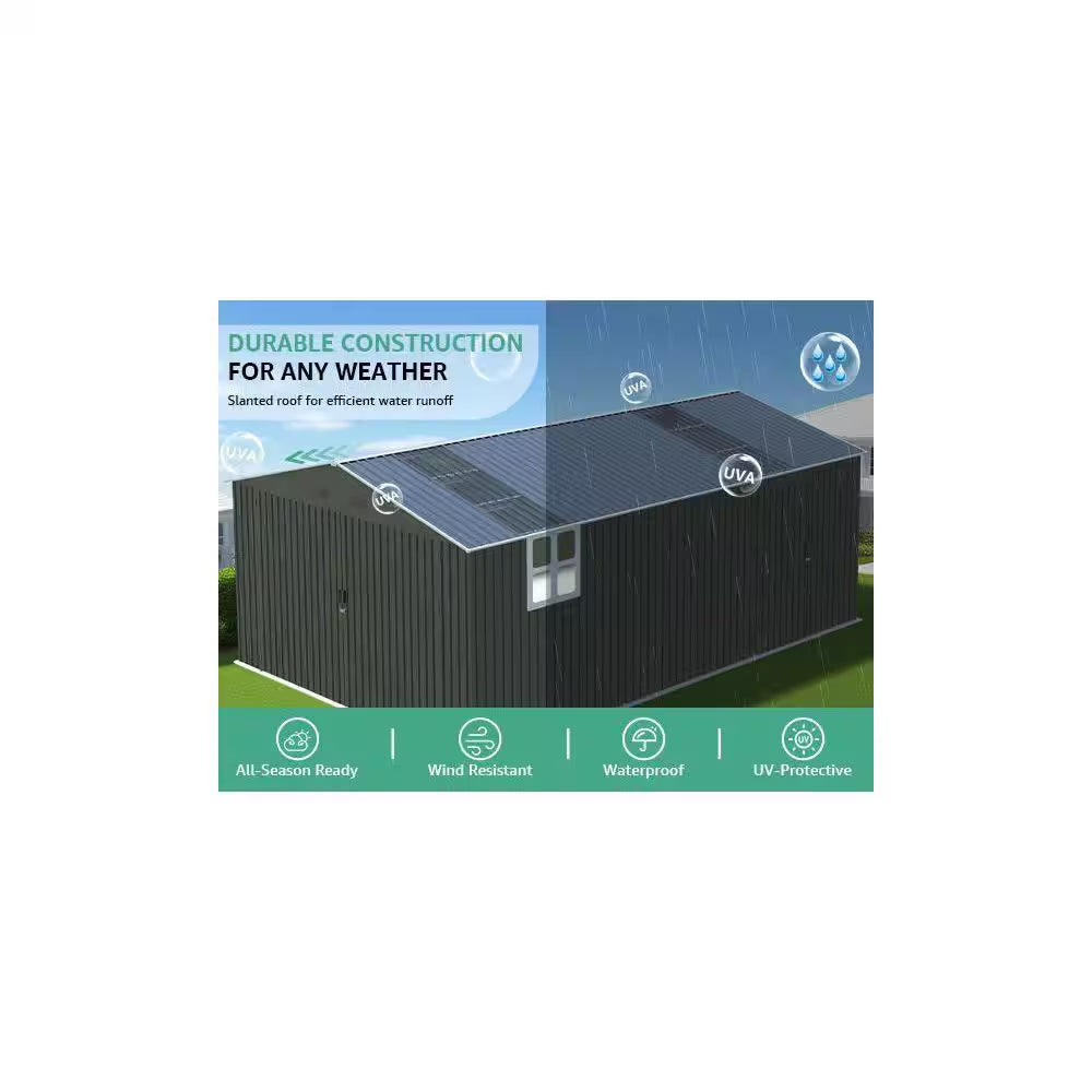 20 Ft. W X 13 Ft. D Outdoor Metal Storage Shed with 2 Windows,2 Translucent Panels for Garden in Dark Gray（260Sq. Ft.）