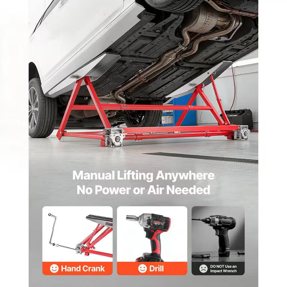 Portable Car Lift 4400 Lbs. Capacity, Durable Steel Construction with 23 In. Max Height, Adjustable Width and Wheels