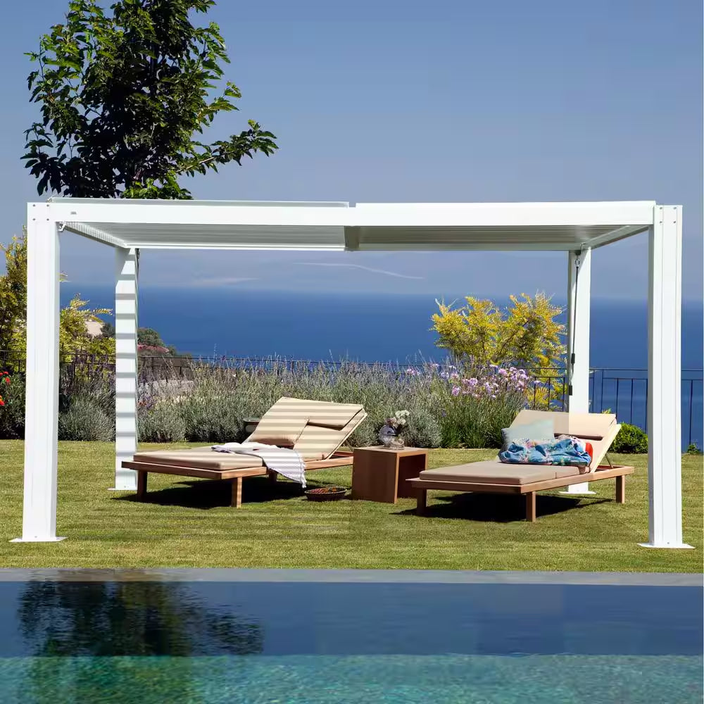 10 Ft. X 10 Ft. White Aluminum Metal Louvered Pergola