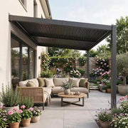 10 Ft. X 12 Ft. Grey Aluminum Outdoor Wall-Mounted Louvered Pergola with Individual Adjustable Sunshade Roofs