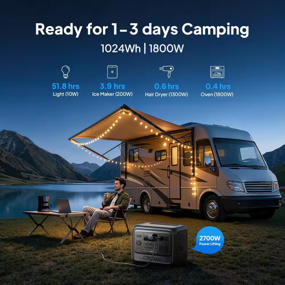 1800W LFP Battery Generator,1024Wh Portable Power Station, Push-Button Start Solar Generator for Home Backup,Rvs,Camping