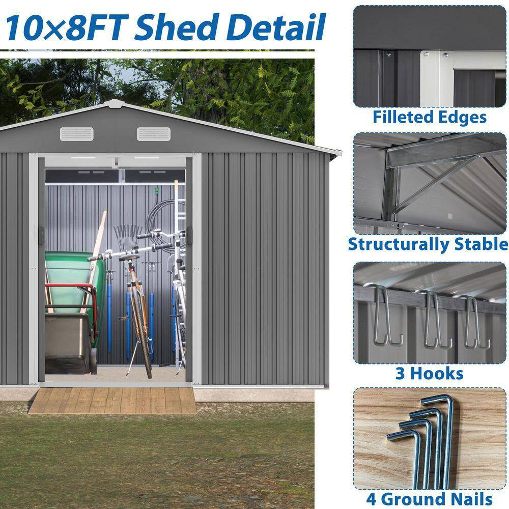 10 X 8' Outdoor Storage Shed, Metal Foundation & Lockable Doors, Tool Shed for Garden, Patio,Backyard Gray(78.78 Sq Ft.)