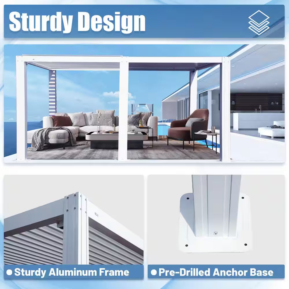 10 Ft. X 20 Ft. White Aluminum Metal Louvered Pergola