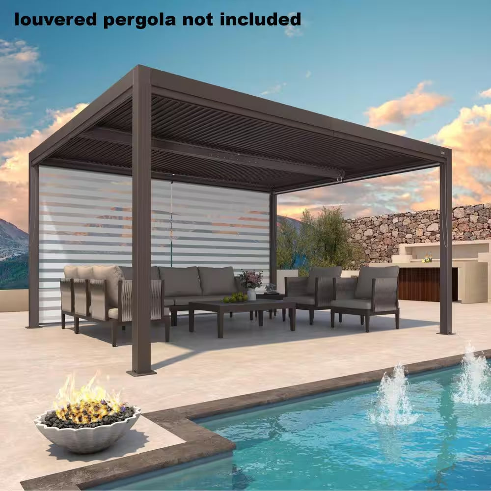 14 Ft. Individual Adjustable Sunshade Privacy Roller Blinds for Bronze Aluminum Louvered Pergola 1-Side Wall