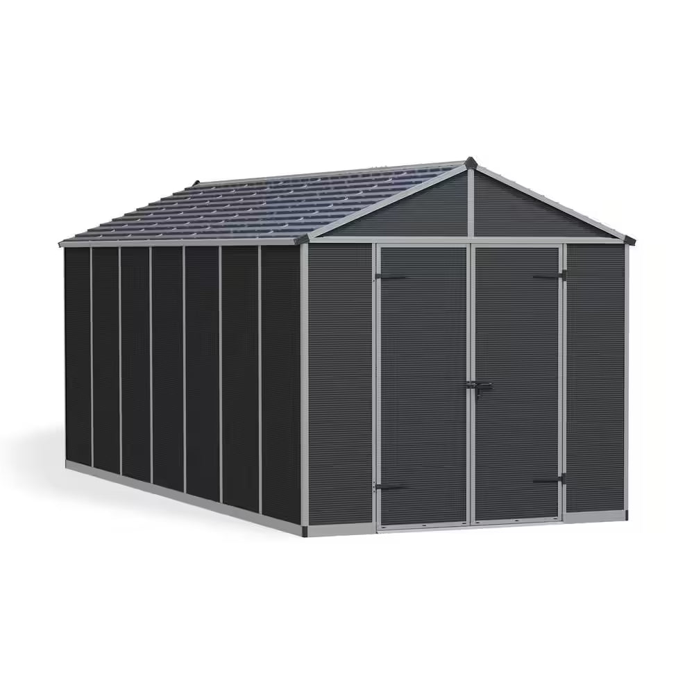 Rubicon 8 Ft. W X 17 Ft. D Resin Plastic Outdoor Garden Storage Shed with Floor (129.2 Sq. Ft.) in Dark Gray