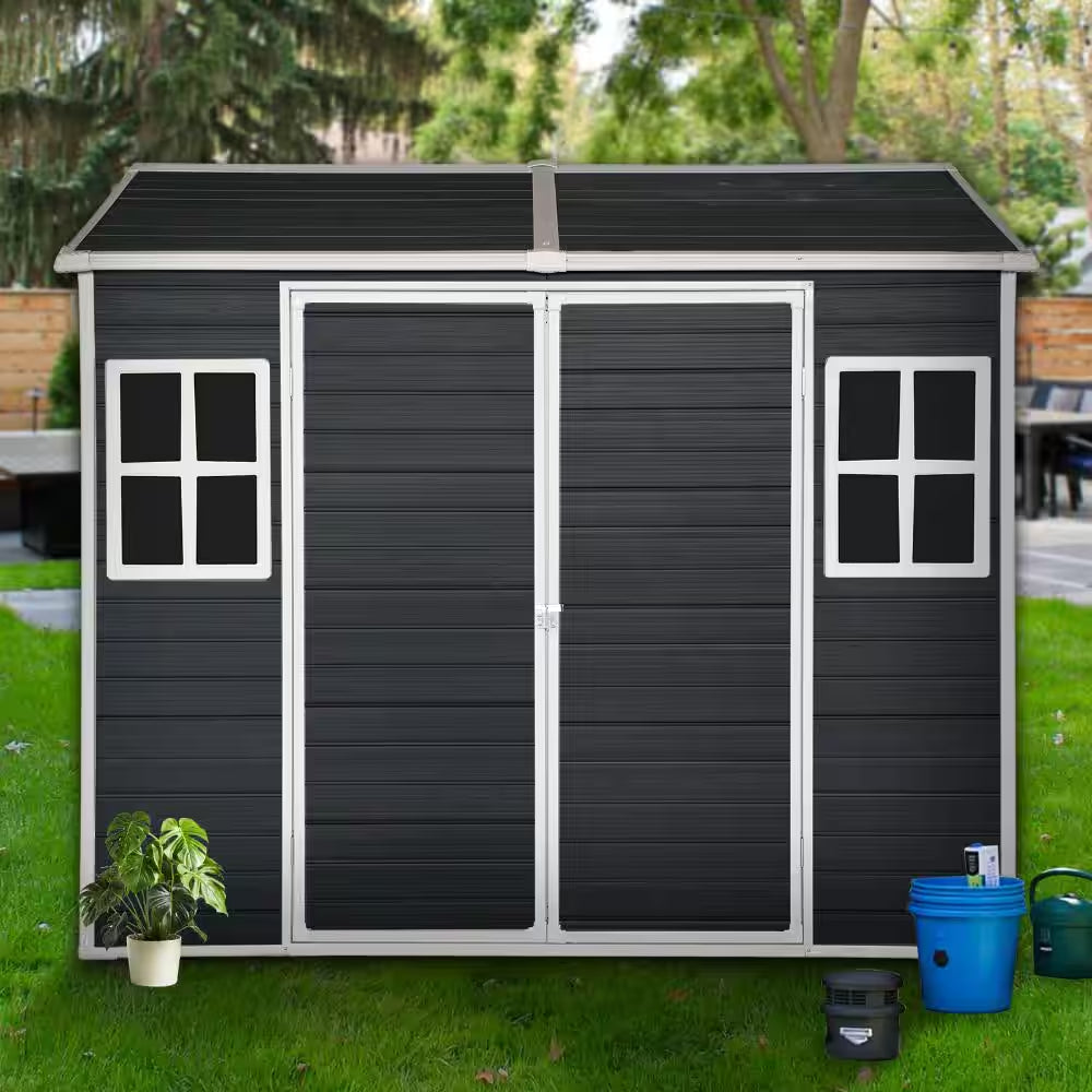 8 Ft. W X 4 Ft. D Outdoor Resin Garden Storage Shed with Floor and 2 Windows (30 Sq. Ft.)