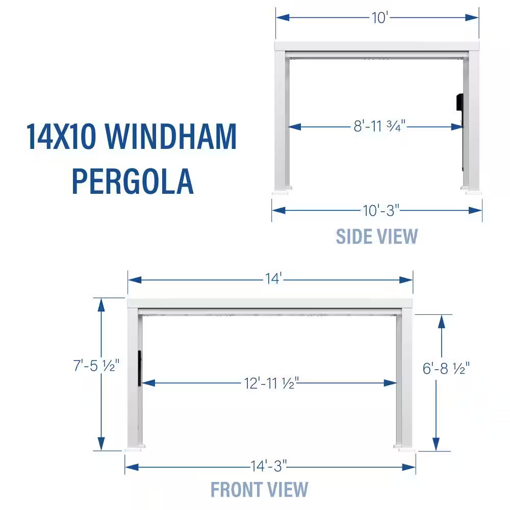 Windham 14 Ft. X 10 Ft. White Powder Coated Galvanized Steel Metal Modern Pergola W/ Sail Shade Soft Canopy and Electric