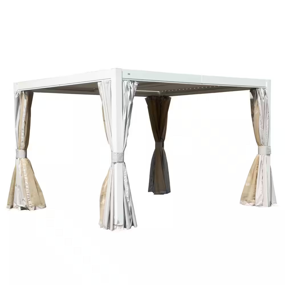 12 Ft. X 10 Ft. Aluminum Pergola with Louvered Roof and Drainage System, White