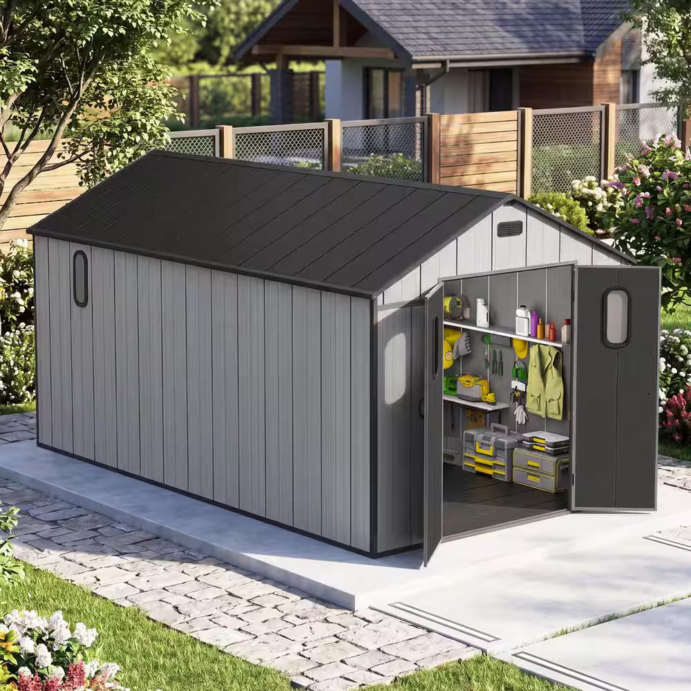 8 Ft. W X 14 Ft. D Resin Outdoor Storage Shed with Floor, Windows, and Vents