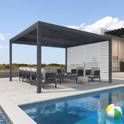 12 Ft. X 14 Ft. Gray Aluminum Frame Louvered Pergola with Individual Adjustable Roofs and 1-Short Side Roller Shades