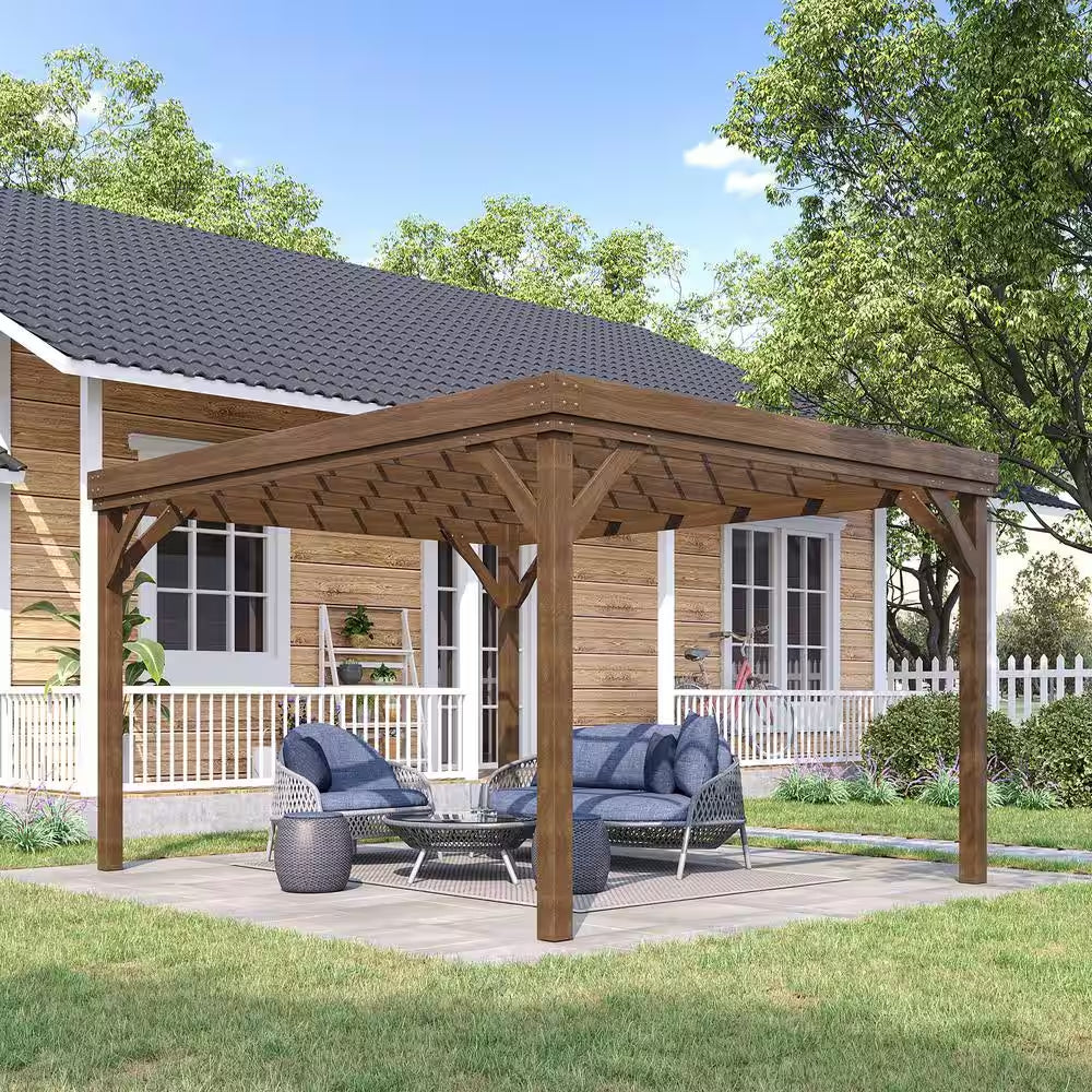 10 Ft. X 12 Ft. Outdoor Pergola, Wood Gazebo Grape Trellis with Stable Structure and Concrete Anchors, Deck