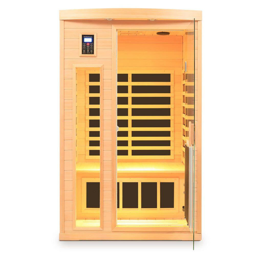 2-Person Natural Wood Far Infrared Hemlock Wood Sauna Room with LED Reading Light