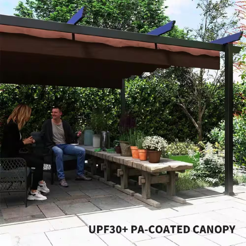 12 Ft. X 12 Ft. Brown Portable Gazebo, Retractable Pergola with Weather Resistant Canopy, Aluminum Patio Grill Gazebo