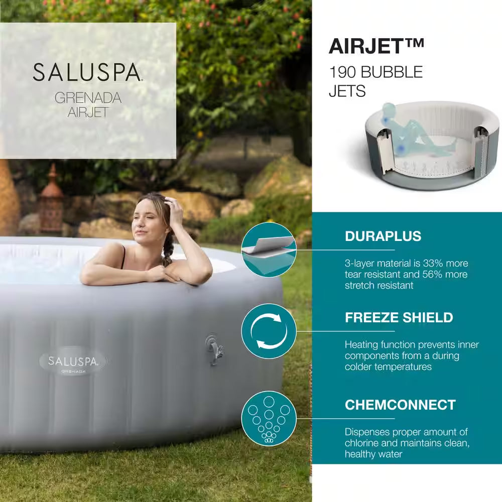Grenada 8-Person 190-Jet round Inflatable Hot Tub with Pool and Spa Seat (8-Pack)