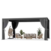 12 Ft. X 16 Ft. Black Aluminum Outdoor Louvered Pergola with Nettings and Curtains