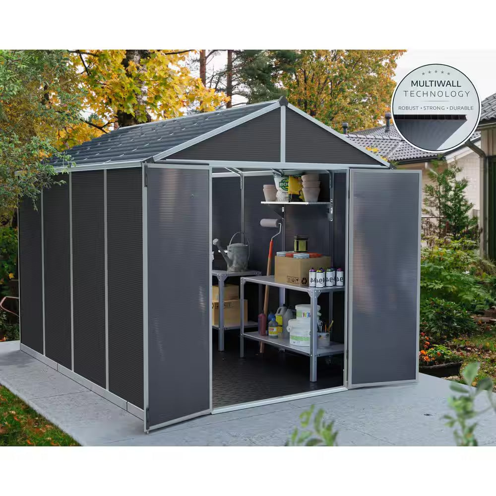Rubicon 8 Ft. W X 17 Ft. D Resin Plastic Outdoor Garden Storage Shed with Floor (129.2 Sq. Ft.) in Dark Gray
