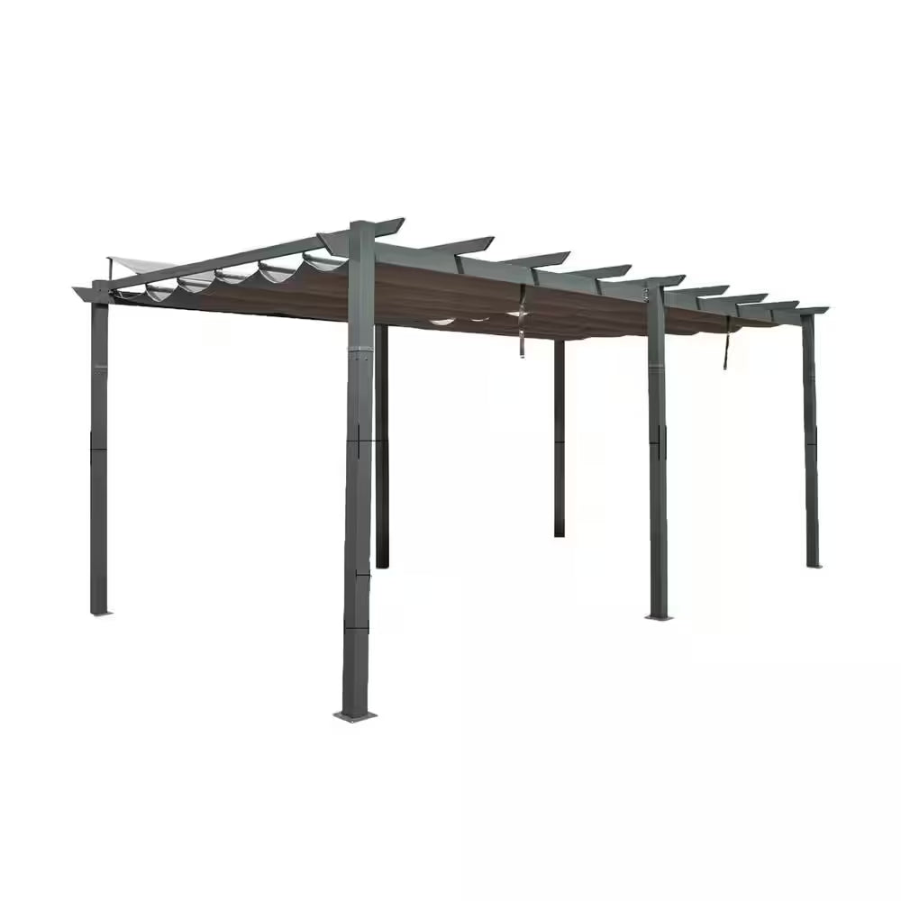 Dark Gray Aluminum Outdoor Retractable Pergola with Canopy 11 Ft. X 20 Ft.