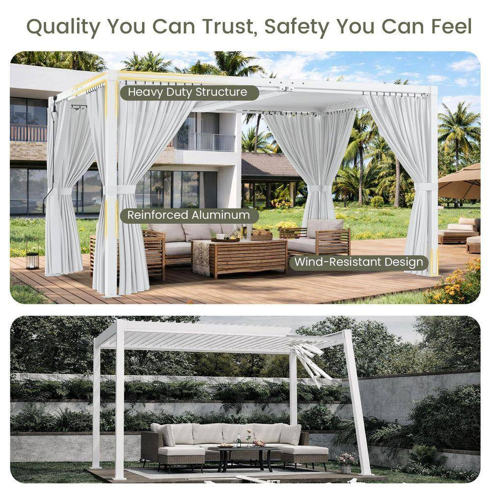 12 Ft. X 16 Ft. White Aluminum Louvered Pergola with Steel Roof