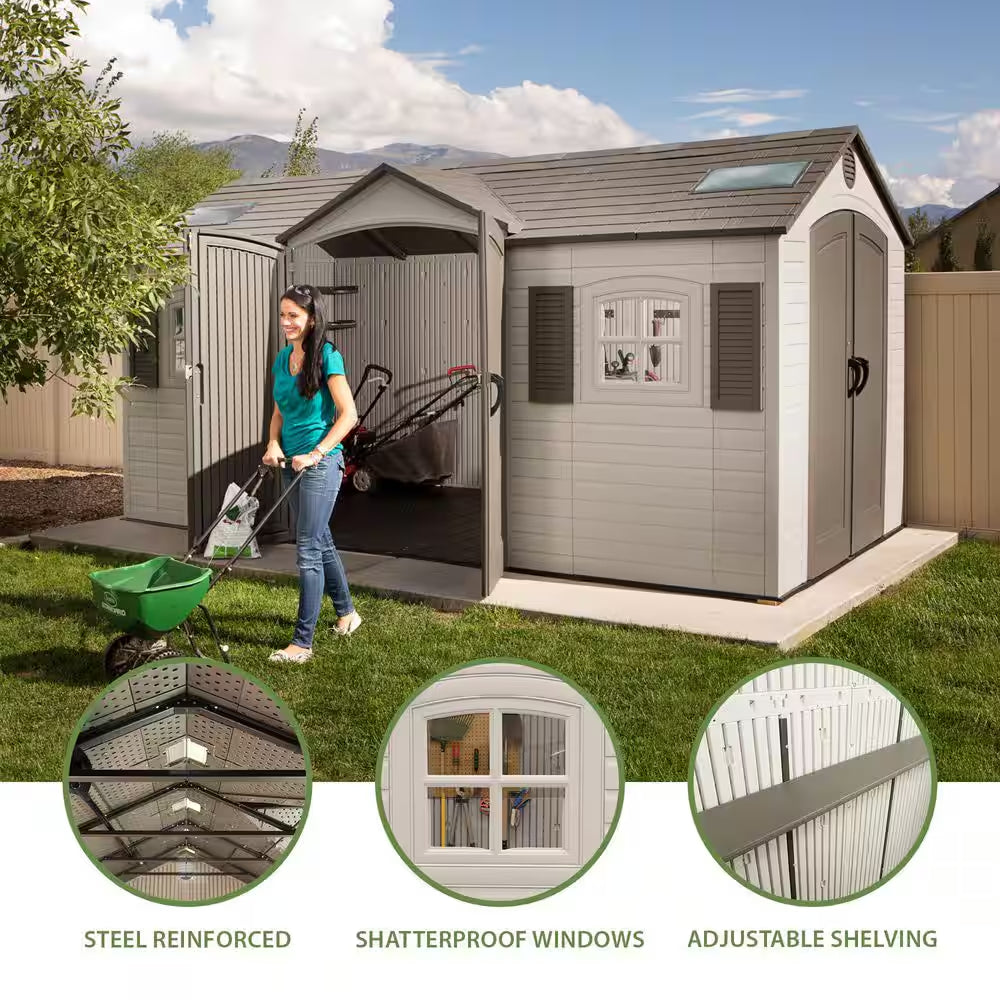 15 Ft. X 8 Ft. Resin Double Door, Dual Entry Storage Shed (109 Sq. Ft.)