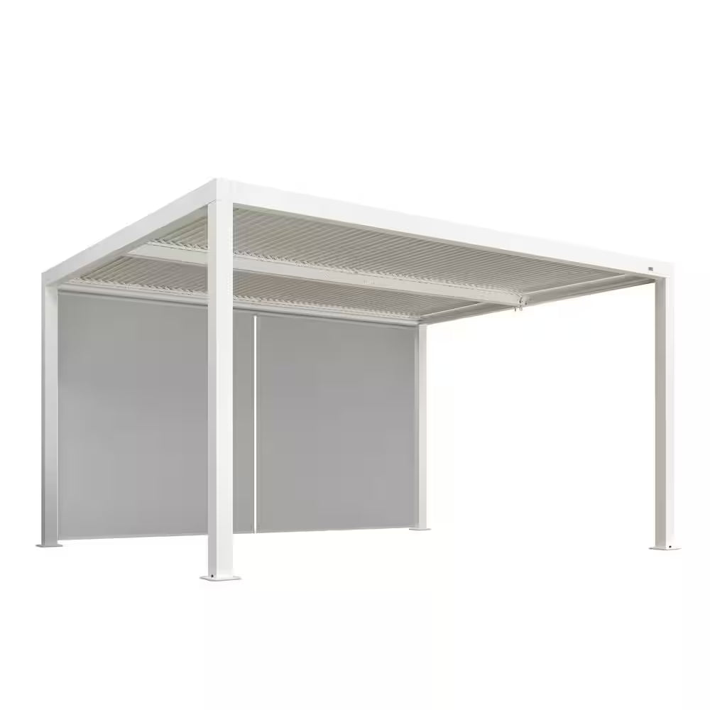 14 Ft. X 0 Ft. Individual Adjustable Sunshade Privacy Roller Blinds for White Aluminum Louvered Pergola 1-Side Wall