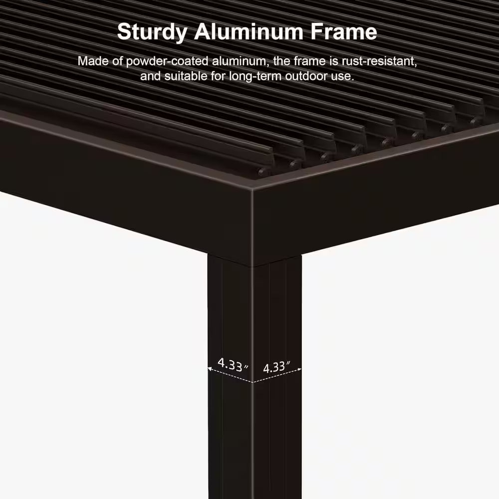 10 Ft. X 12 Ft. Bronze Aluminum Frame Patio Hardtop Louvered Pergola with Adjustable Sunshade Roofs and In-Built Gutter