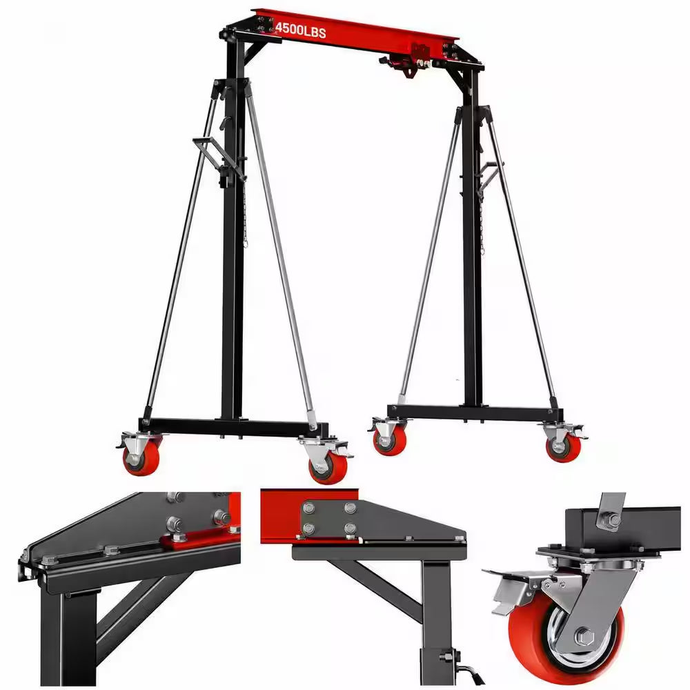 2-Ton Portable Gantry Crane 7.74 Ft. Internal Width Adjustable Height with 2-Ton Manual Trolley for Hoist Applications