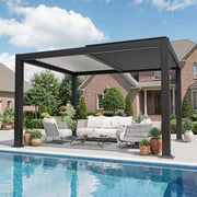 10 Ft. X 12 Ft. Black Aluminum Outdoor Louvered Pergola with Water-Tight Adjustable Roof