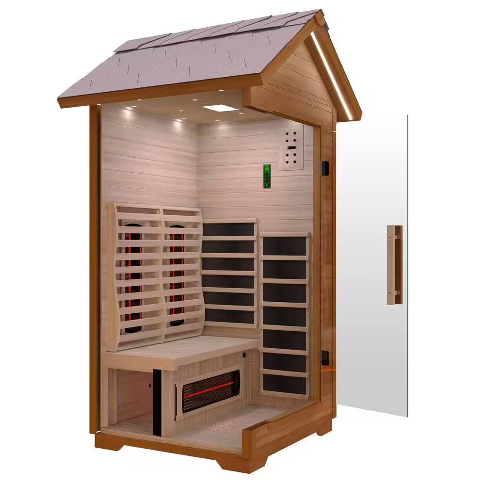2-Person Outdoor Red Cedar and Hemlock Wet/Dry Sauna with FIR Infrared, Star Night Color Lights and Touch Pad Controller