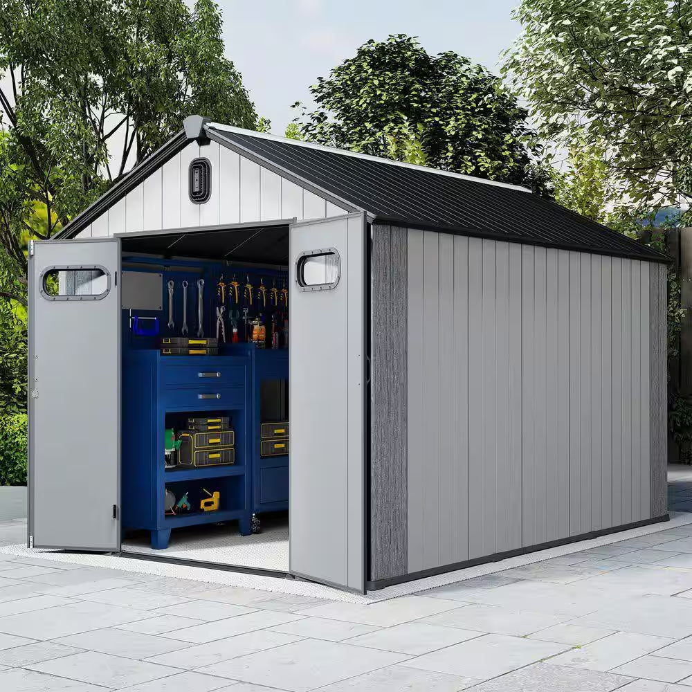8 Ft. W X 16 Ft. D Resin Garden Outdoor Storage Shed with Carpet for Tools, Lawn Mower, Patio, Backyard 128 Sq. Ft.