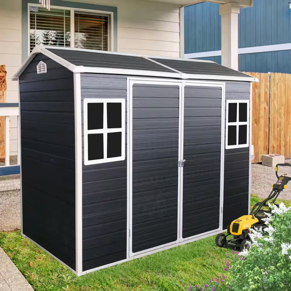4 Ft. W X 8 Ft. D Black Outdoor Storage Resin Shed with Floor, Outdoor Tool Shed for Gargen Patio Yard (32 Sq. Ft. )