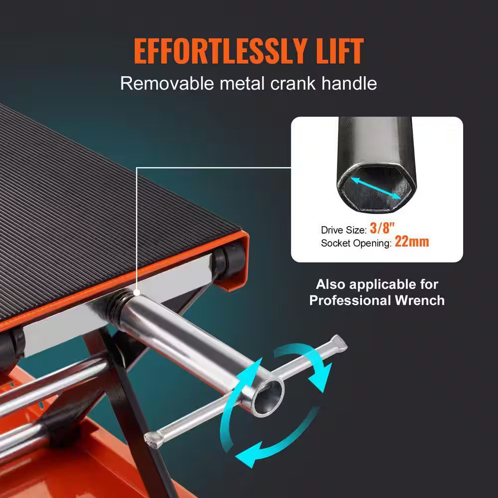 Motorcycle Lift 1100 Lbs. Motorcycle Scissor Lift Jack with Wide Deck and Safety Pin 3.7 In.-13.8 In. Hoist Crank Stand