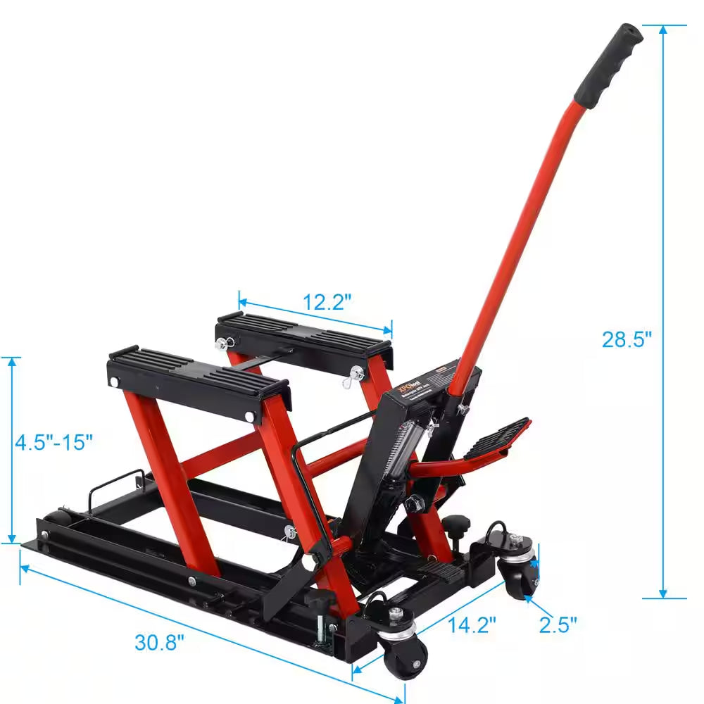 1500 Lbs Capacity Portable Hydraulic Motorcycle Lift Jack with 4-Wheels