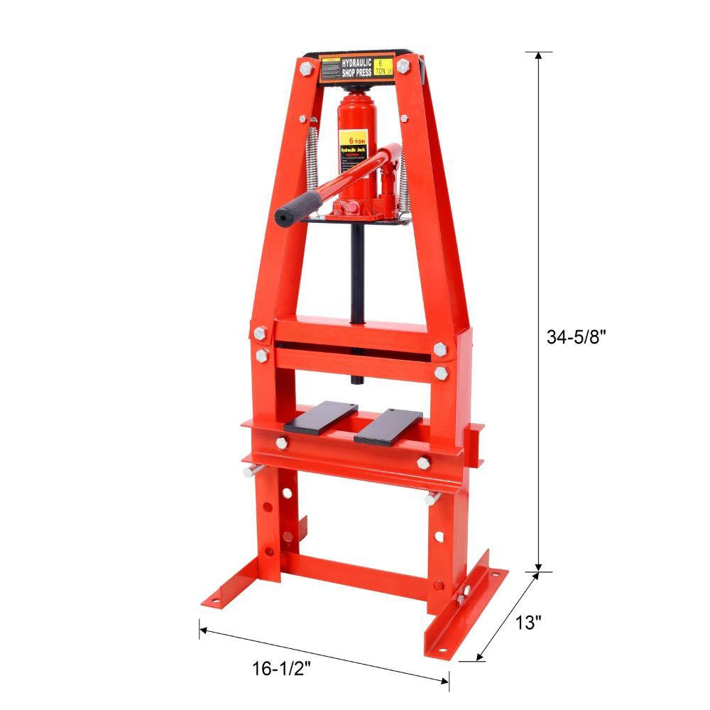 6-Ton Hydraulic Shop Press with Plates, Heavy-Duty A-Frame Garage Floor Press, Red