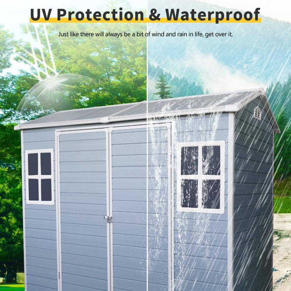 4 Ft. W X 8 Ft. D Gray Outdoor Storage Resin Shed with Floor, Outdoor Tool Shed for Gargen Patio Yard (32 Sq. Ft. )