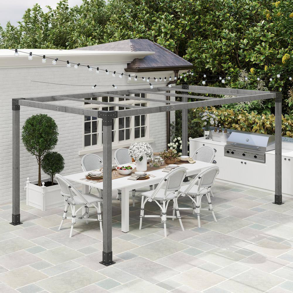 10 Ft. X 13 Ft. Outdoor Wood Pergola with Wood Stand Kit and Gray Frame