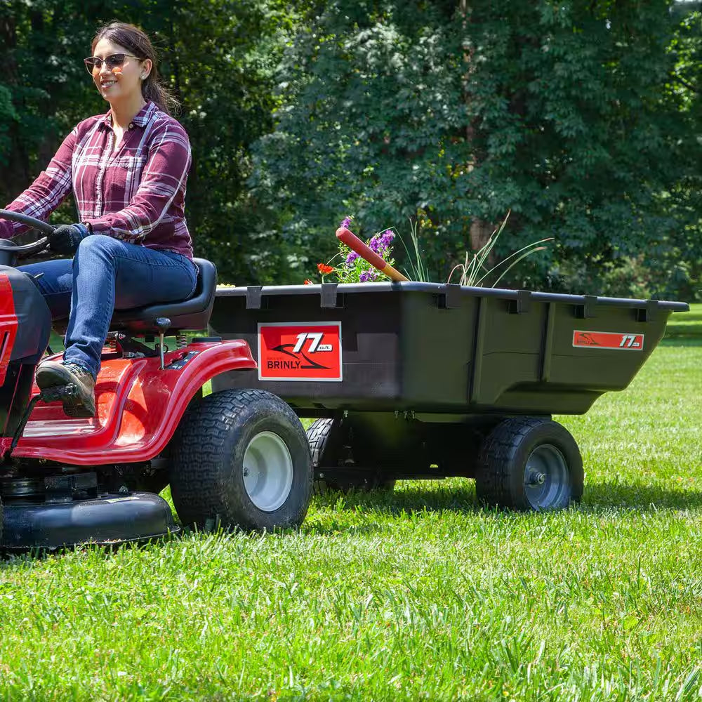 850 Lb. 17 Cu. Ft. Tow-Behind Poly Utility Cart with Durable Compression Molded Bed for Lawn Tractors & Zero-Turn Mowers
