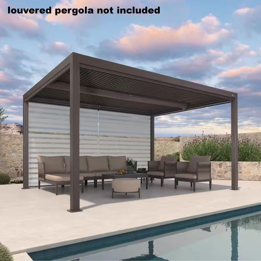 14 Ft. Individual Adjustable Sunshade Privacy Roller Blinds for Bronze Aluminum Louvered Pergola 1-Side Wall